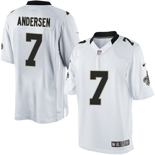 Men's Limited Morten Andersen Nike Jersey White Road - #7 NFL New Orleans Saints